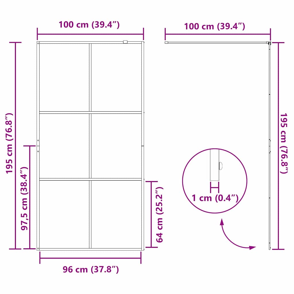 Walk-in Duschwand Schwarz 100 x 195 cm Gehärtetes Glas