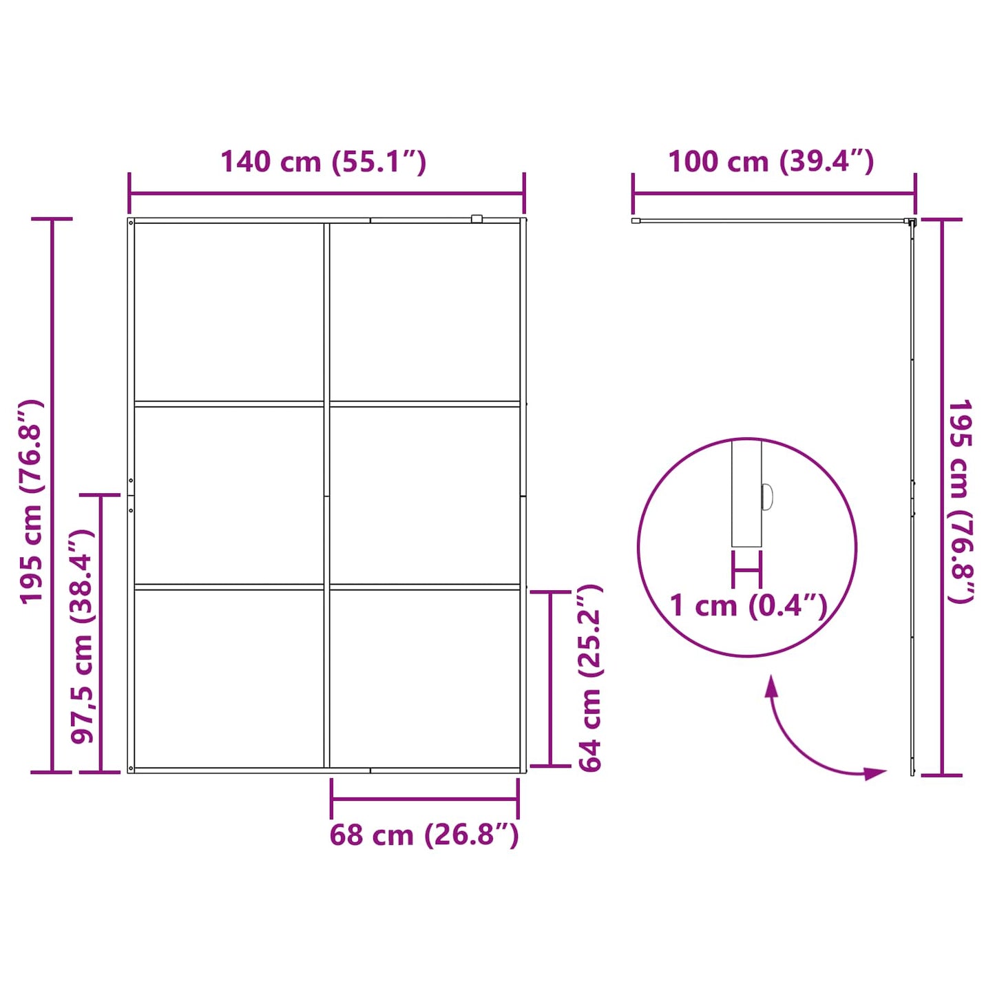 Walk-in Duschwand Schwarz 140 x 195 cm Gehärtetes Glas