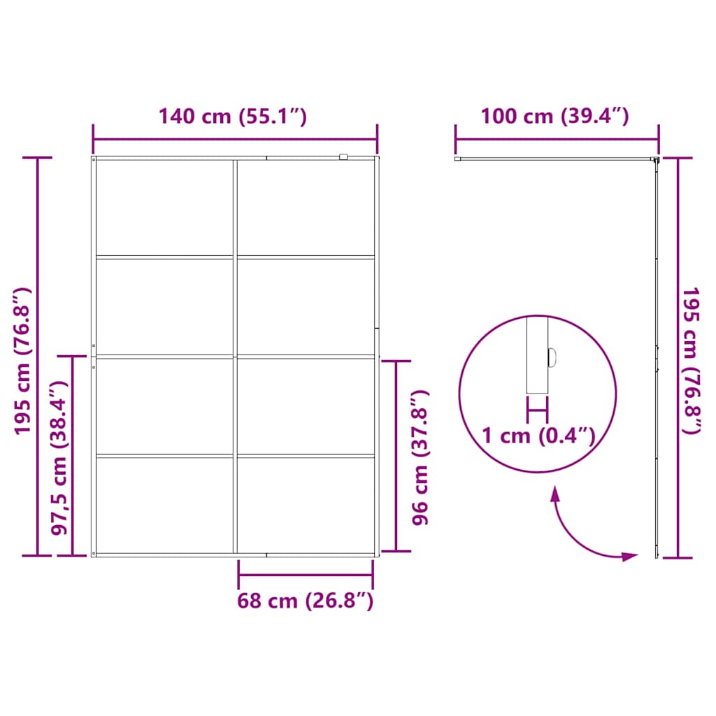 Walk-in Duschwand Schwarz 140 x 195 cm Gehärtetes Glas