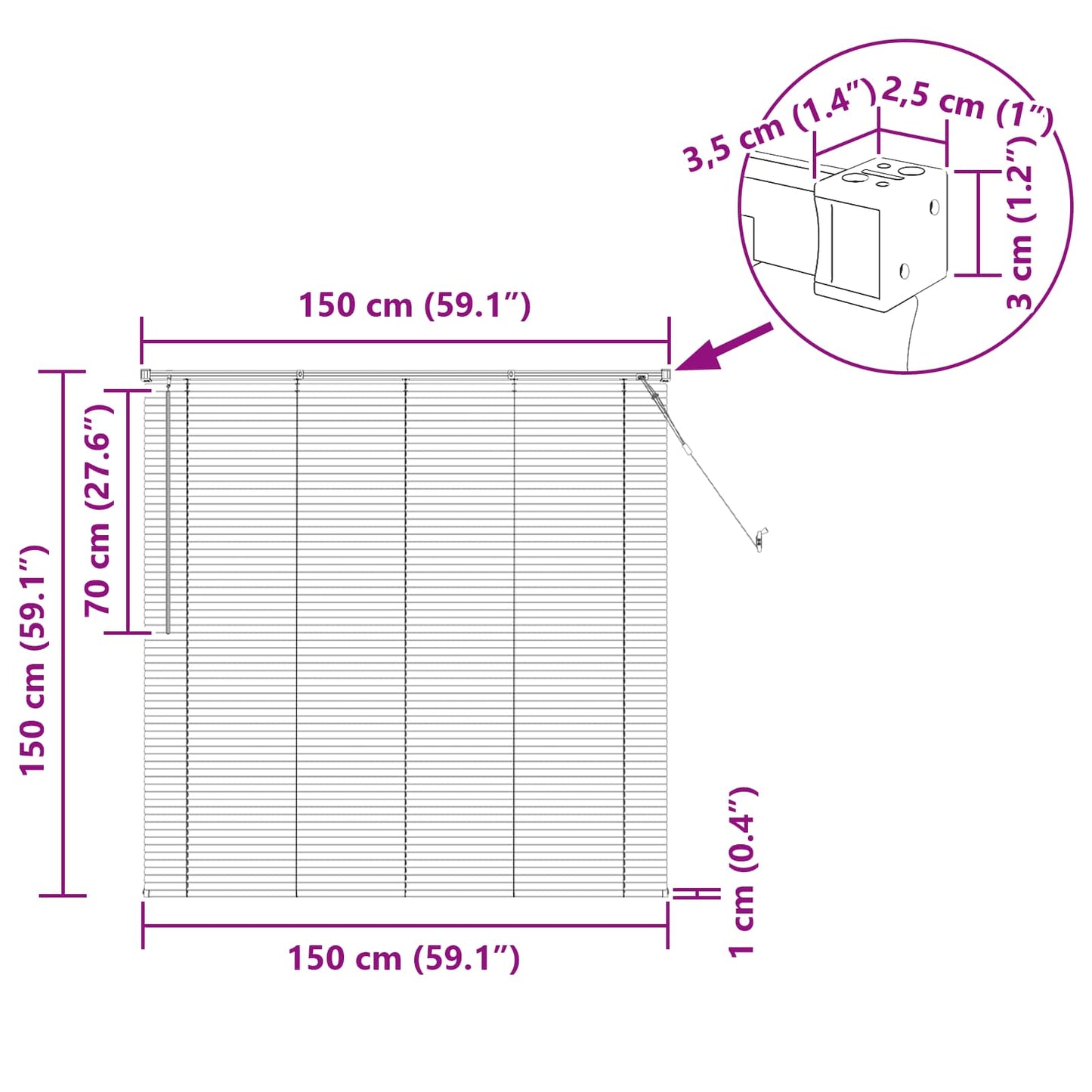 Venetianer Jalousie Hellbraun mit Muster 150 x 150 cm PVC