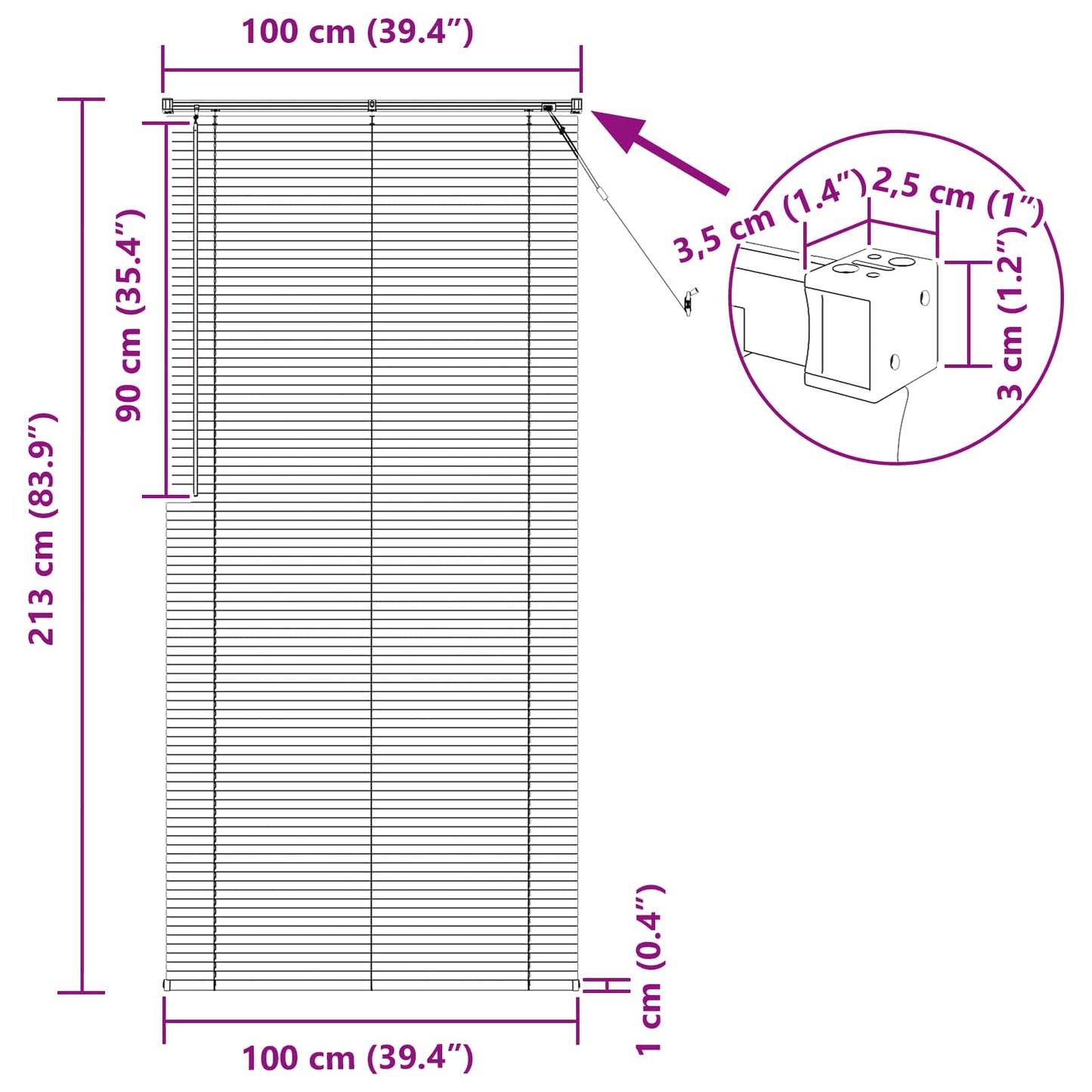 Venetianer Jalousie Dunkelbraun mit Muster 213 x 100 cm PVC
