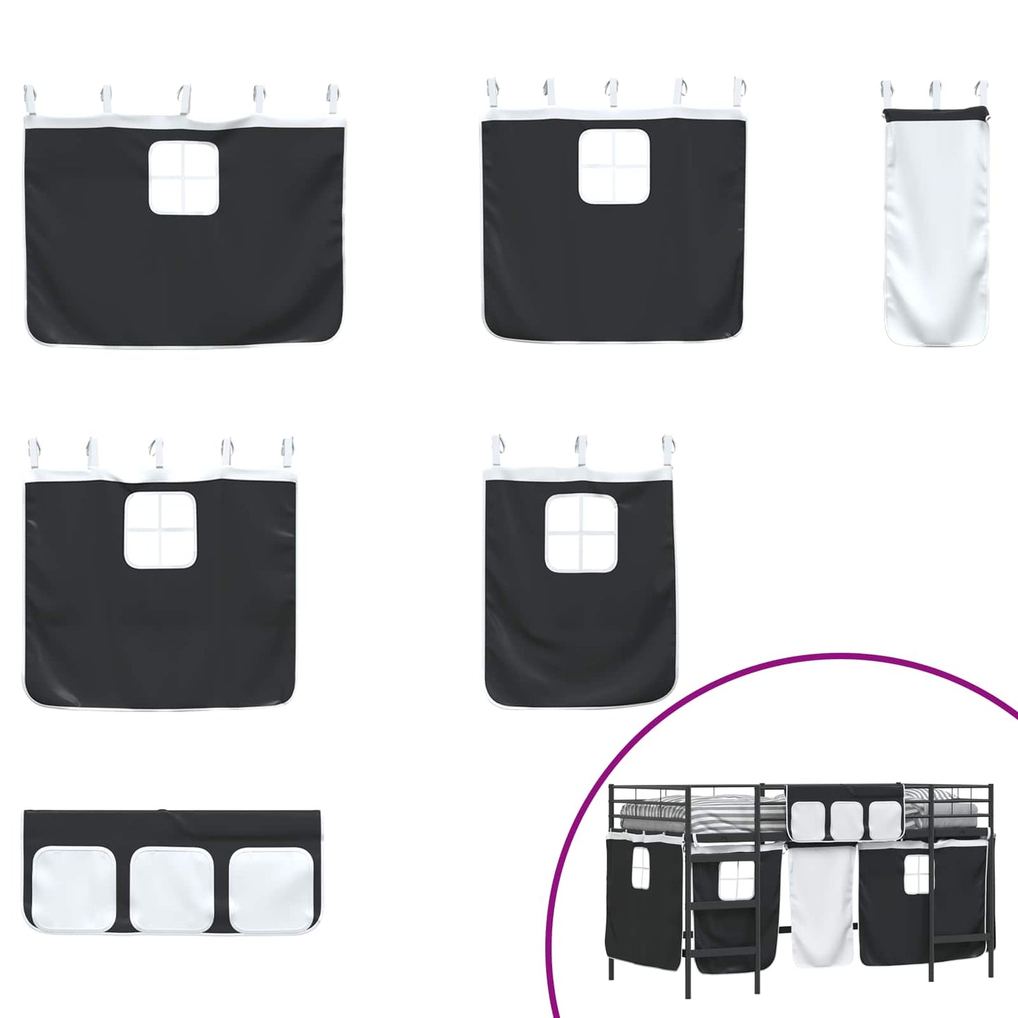 Kinder Loft Bettgestell mit Vorhängen Schwarz 79,5 x 200 cm