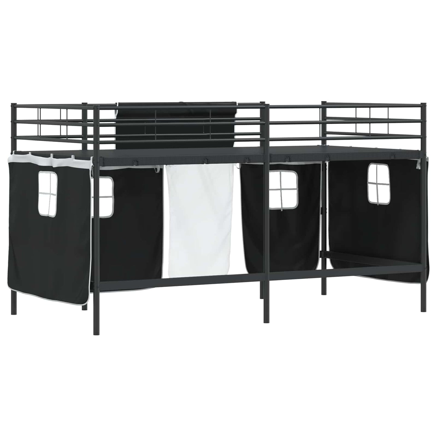 Kinder Loft Bettgestell mit Vorhängen Schwarz 107 x 201 cm