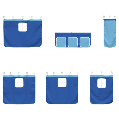 Kinder Loft Bettgestell mit Vorhängen Weiß und Blau 75 x 190 cm