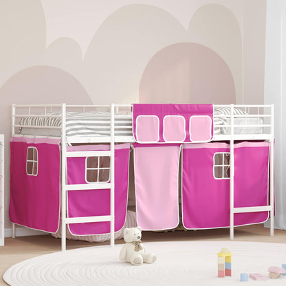 Kinder Loft Bettgestell mit Vorhängen Weiß und Rosa 80 x 201 cm
