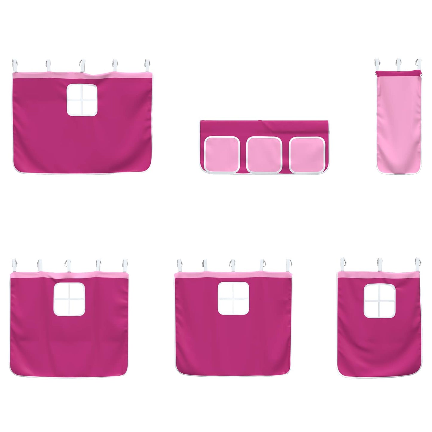 Kinder Loft Bettgestell mit Vorhängen Weiß und Rosa 90 x 190 cm