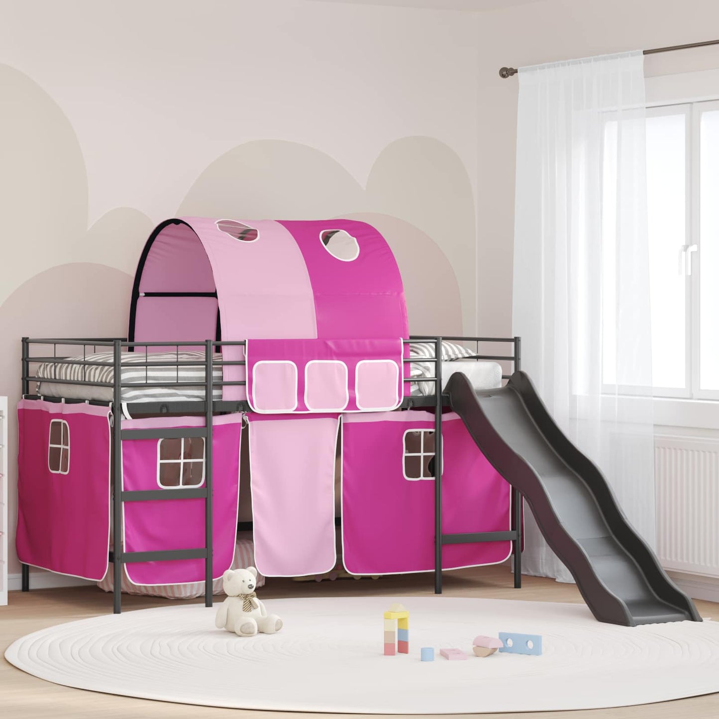Kinder-Etagenbett Schwarz und Pink 107 x 200 cm Metall