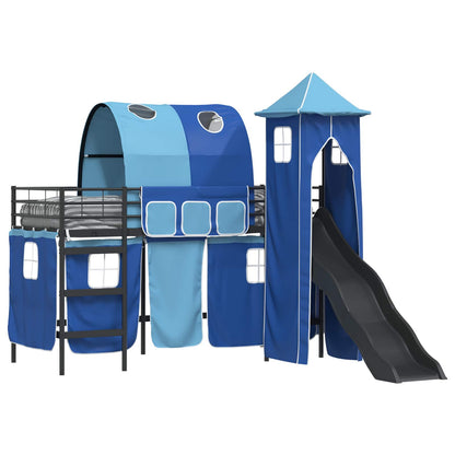 Kinderloftbett Schwarz und Blau 90 x 190 cm Metall