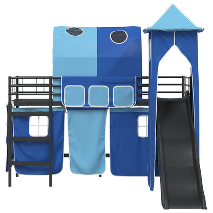 Kinderloftbett Schwarz und Blau 90 x 190 cm Metall