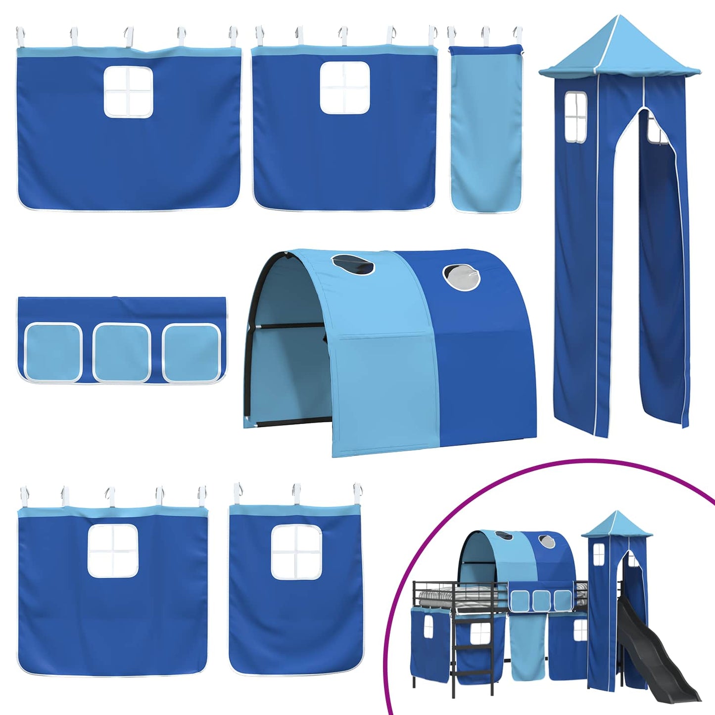 Kinderloftbett Schwarz und Blau 90 x 200 cm Metall