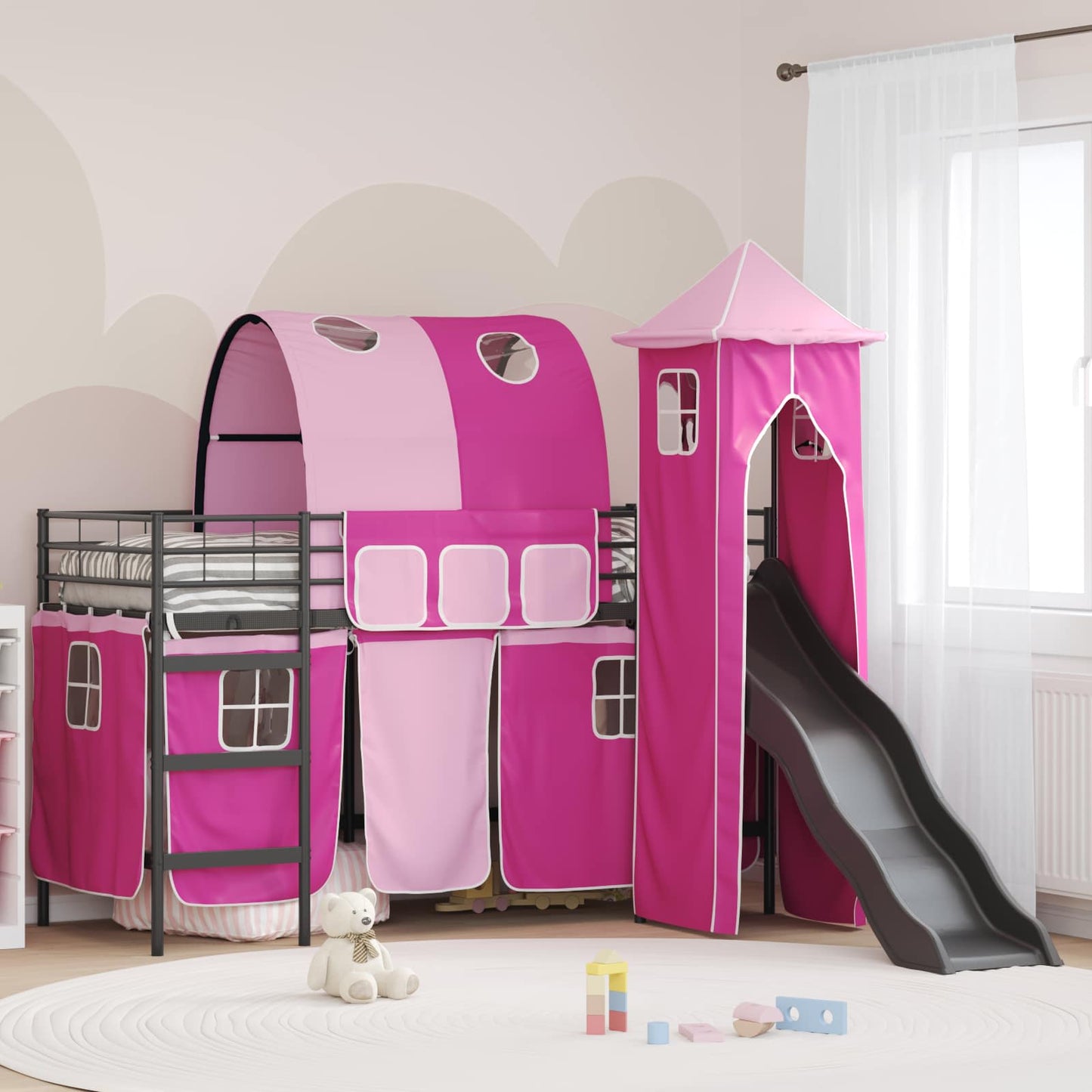 Kinderloftbett Schwarz und Pink 74,5 x 190 cm Metall