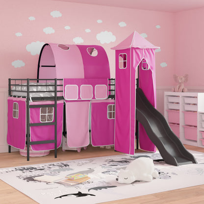 Kinderloftbett Schwarz und Pink 74,5 x 190 cm Metall