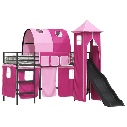 Kinderloftbett Schwarz und Pink 74,5 x 190 cm Metall