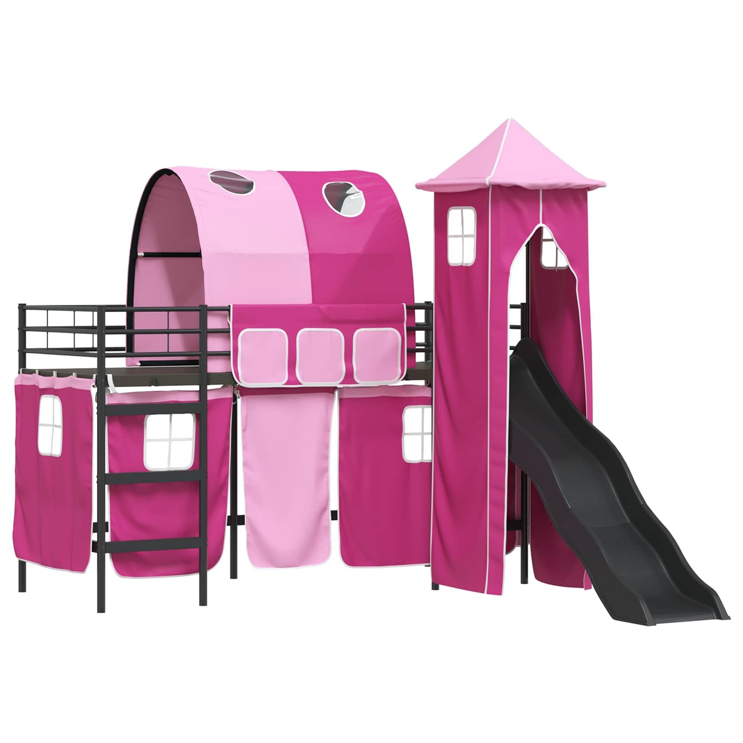 Kinderloftbett Schwarz und Pink 74,5 x 190 cm Metall