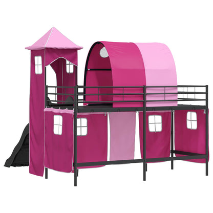 Kinderloftbett Schwarz und Pink 74,5 x 190 cm Metall