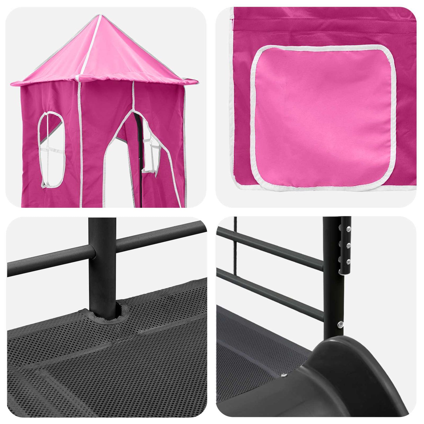 Kinderloftbett Schwarz und Pink 90 x 190 cm Metall