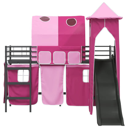 Kinderloftbett Schwarz und Pink 90 x 190 cm Metall