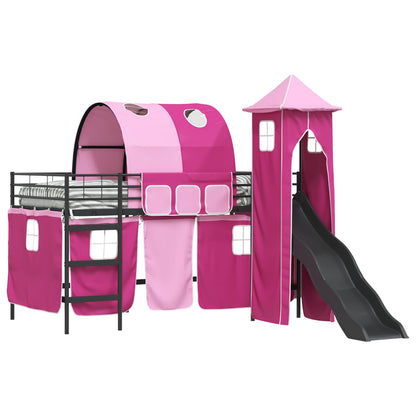 Kinderloftbett Schwarz und Pink 90 x 200 cm Metall
