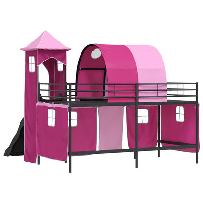 Kinderloftbett Schwarz und Pink 90 x 200 cm Metall