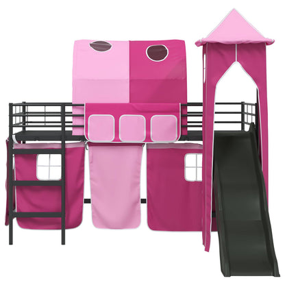 Kinderloftbett Schwarz und Pink 90 x 200 cm Metall