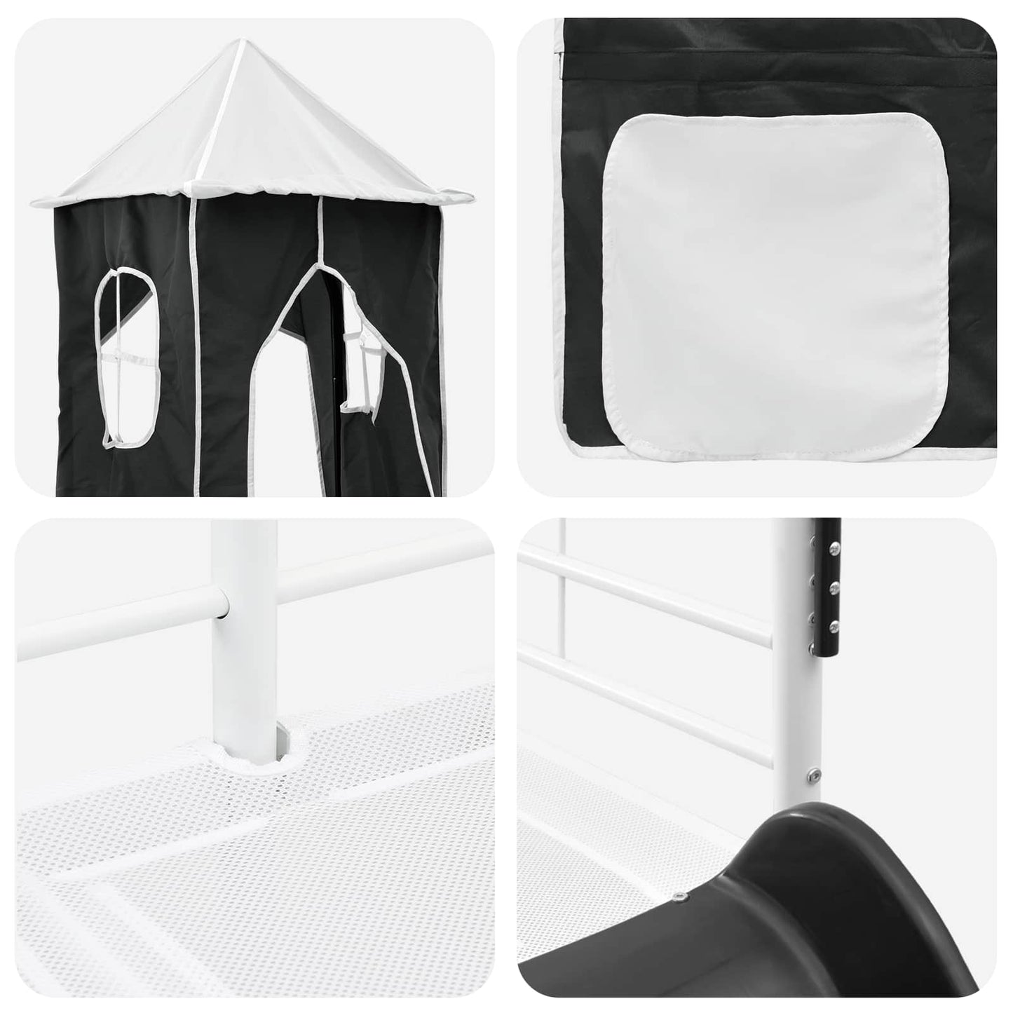 Kinderloftbett Weiß und Schwarz 107 x 200 cm Metall