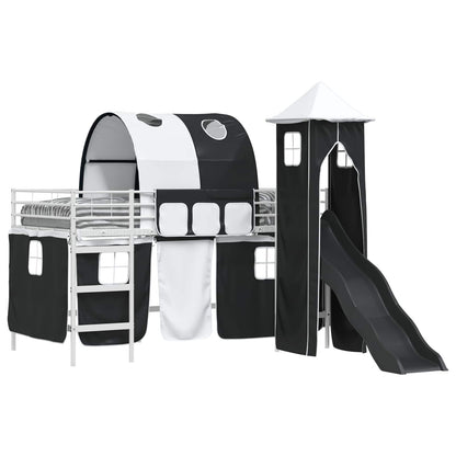 Kinderloftbett Weiß und Schwarz 107 x 200 cm Metall