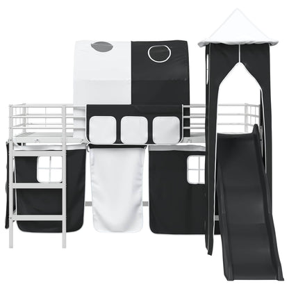 Kinderloftbett Weiß und Schwarz 107 x 200 cm Metall