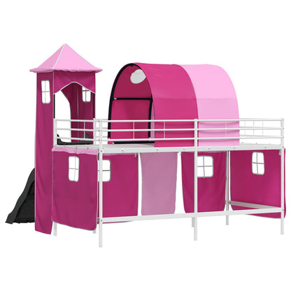 Kinderloftbett Weiß und Rosa 90 x 200 cm Metall