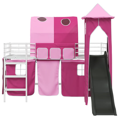 Kinderloftbett Weiß und Rosa 90 x 200 cm Metall