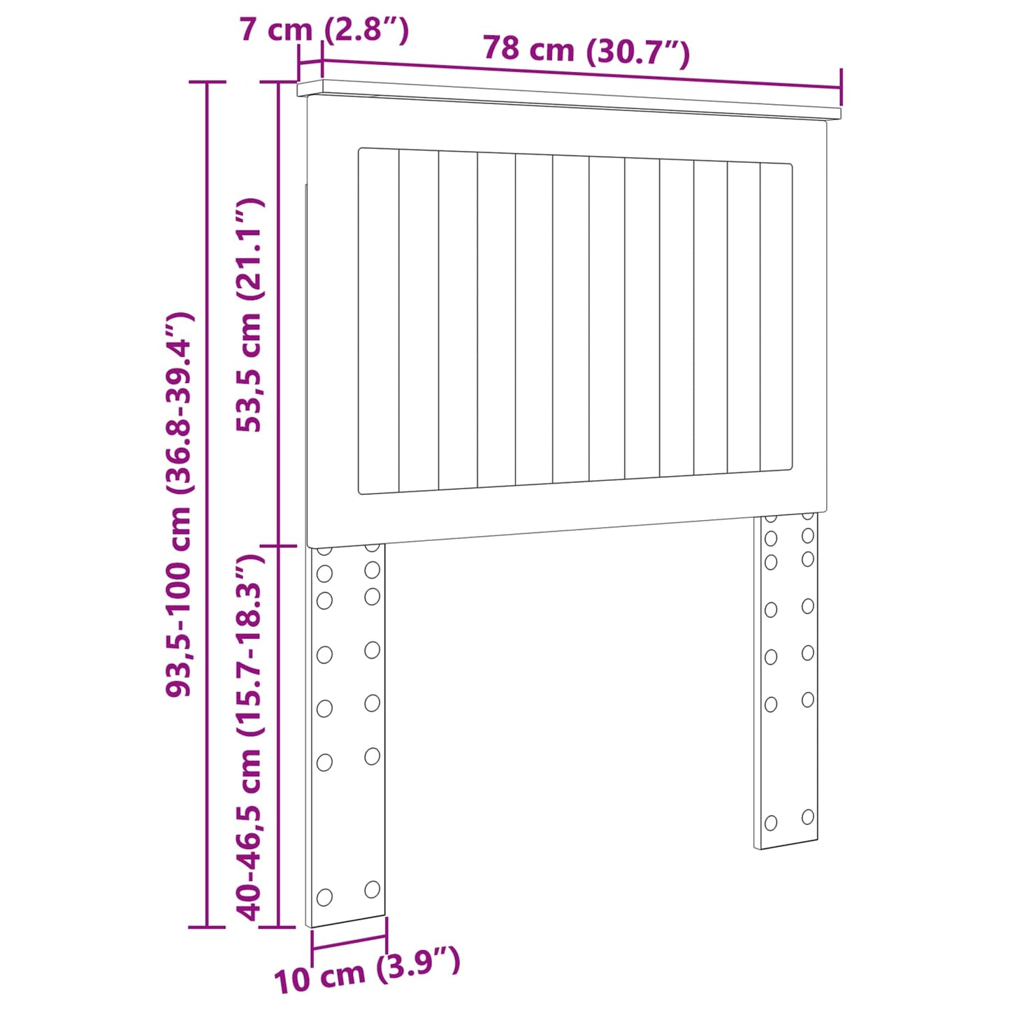 Kopfteil mit Kopfteil Schwarz Eichen-Optik 75 cm Holzwerkstoff