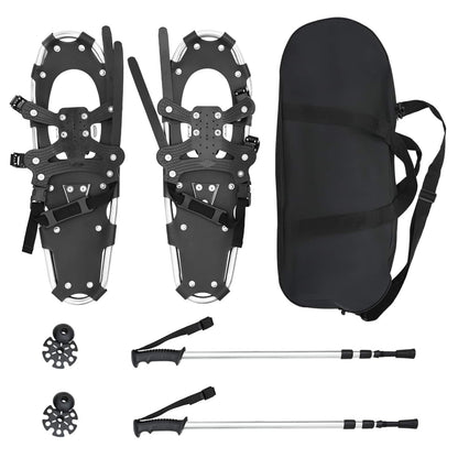 3 in 1 Schneeschuhe mit Wanderstöcken Silber und Schwarz