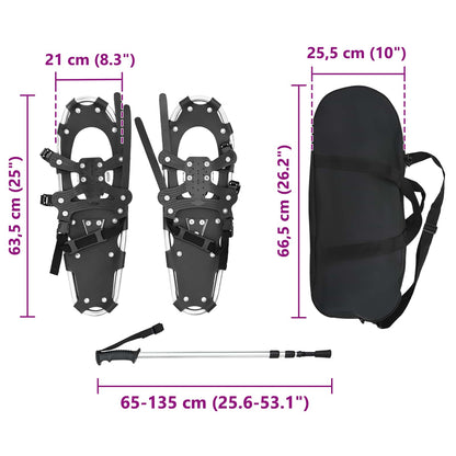 3 in 1 Schneeschuhe mit Wanderstöcken Silber und Schwarz