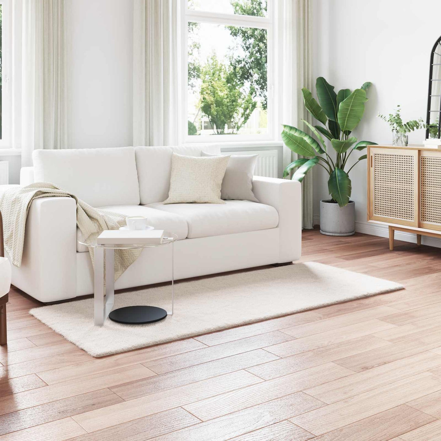 Rutschfester Kunstfellteppich Olite Creme 80 x 200 cm Polyester