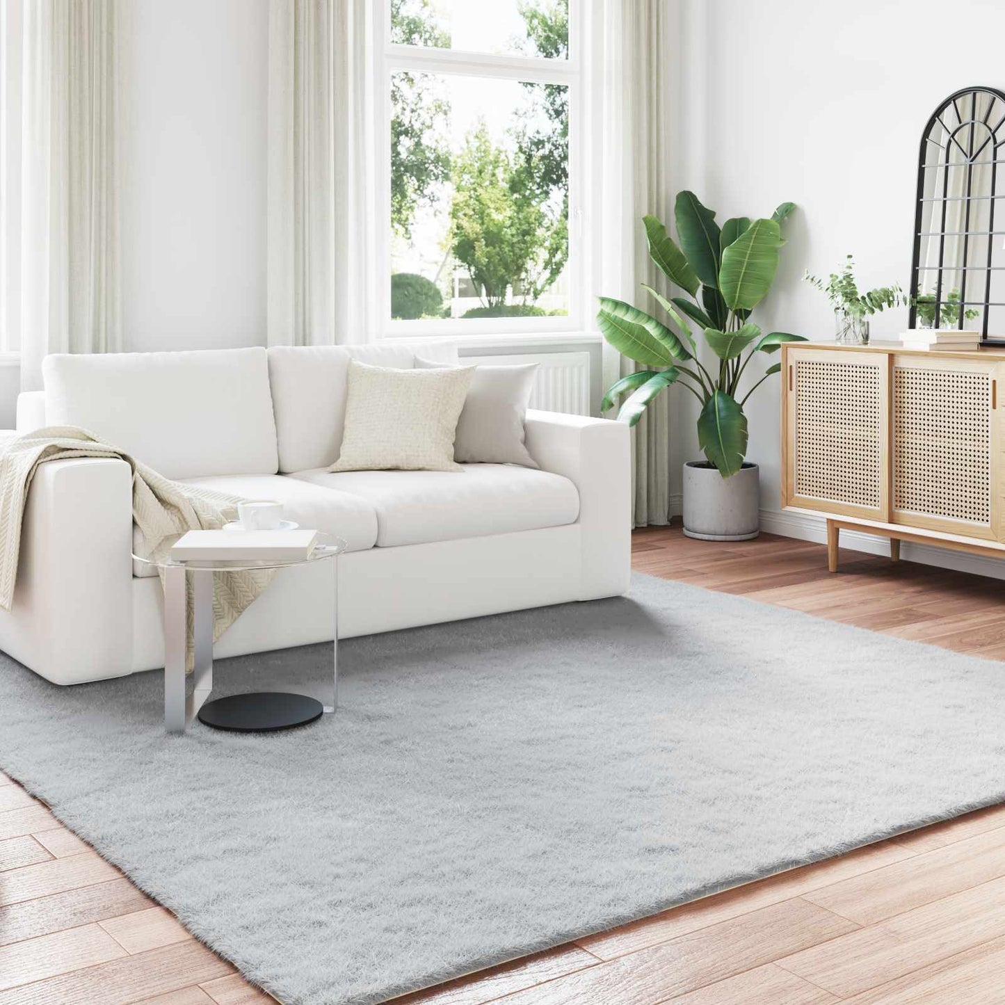 Rutschfester Kunstfellteppich Olite Grau 200 x 200 cm Polyester