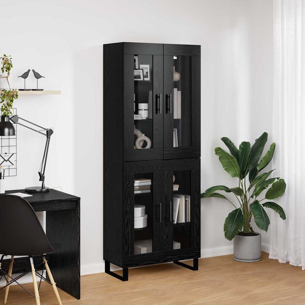 Highboard 2 pcs Schwarz Eichen-Optik Engineered Wood und Glas