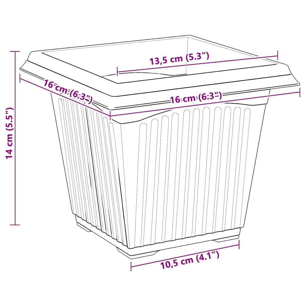 Quadratischer Blumentopf 6 pcs Ziegelrot 16 x 16 x 14 cm