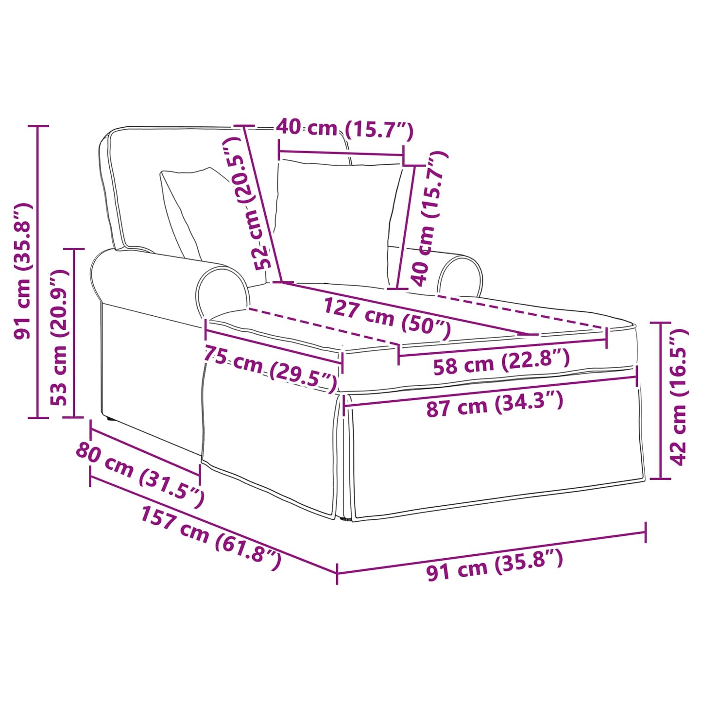 Chaise Lounge mit Rock mit Kissen 3 pcs Dschungelgrün Cordstoff
