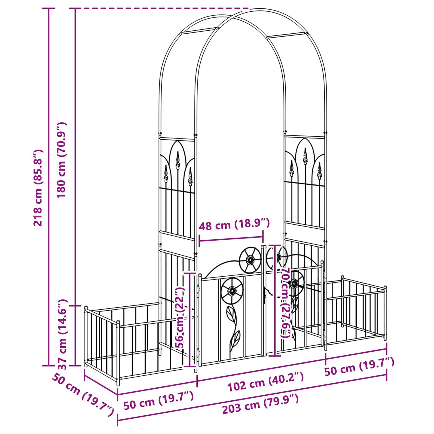 Gartenbogen mit Schloss Schwarz 203 x 50 x 218 cm