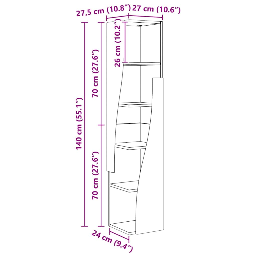 Eckschrank Beton Grau 27,5x27x140cm Holzwerkstoff