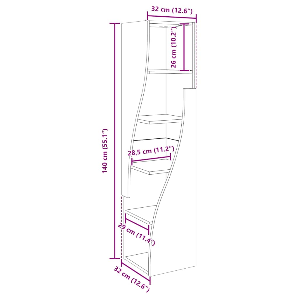 Eckschrank 32x32x140cm Holzwerkstoff