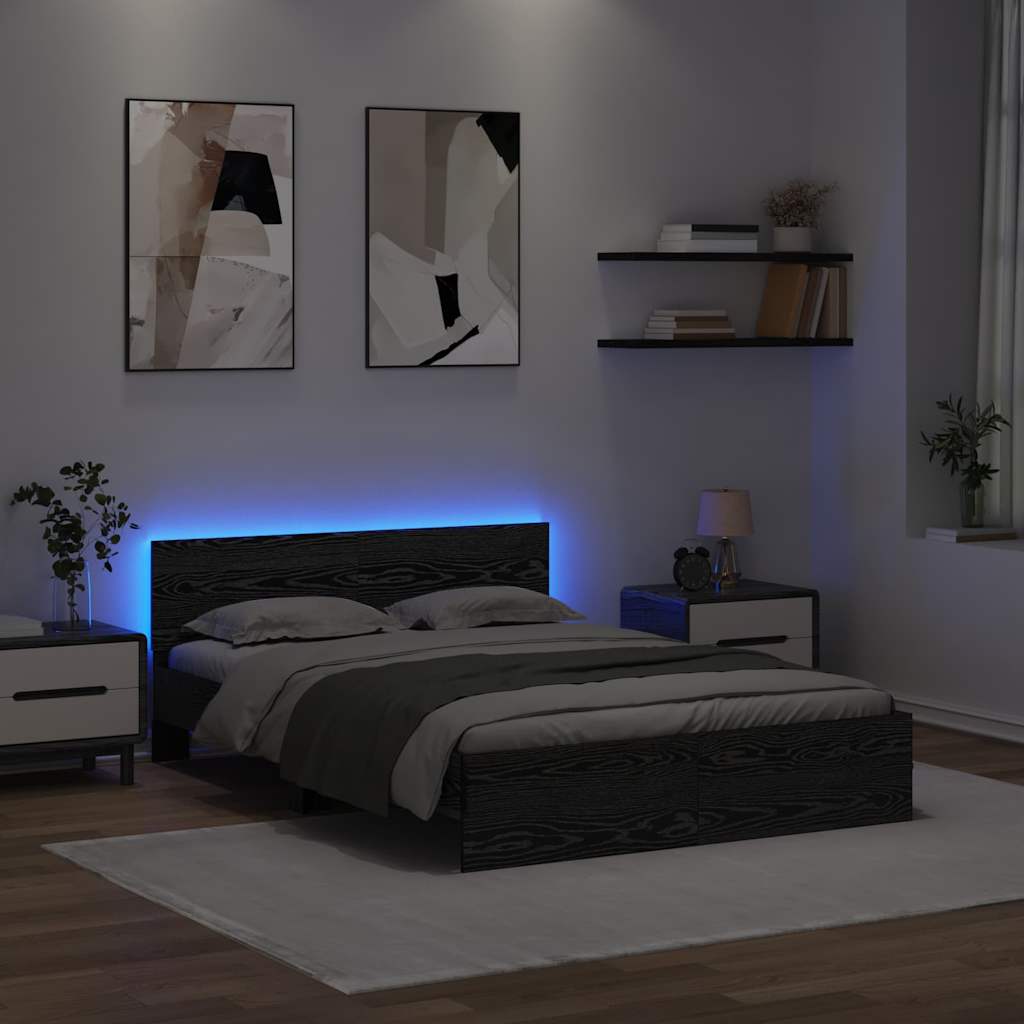 Bettrahmen Schwarz Eichen-Optik 140 x 190 cm Holzwerkstoff