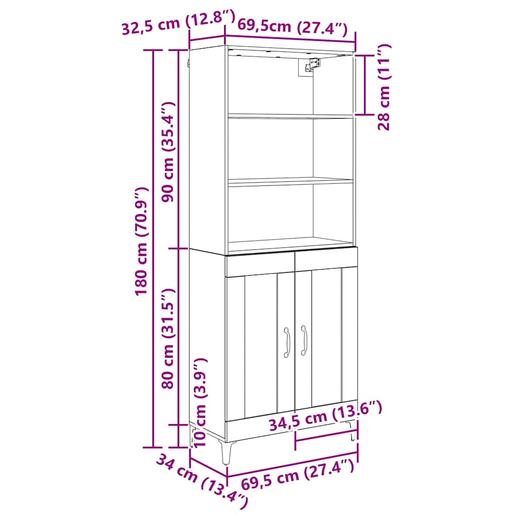 Highboard 2 pcs Altholz Holzwerkstoff