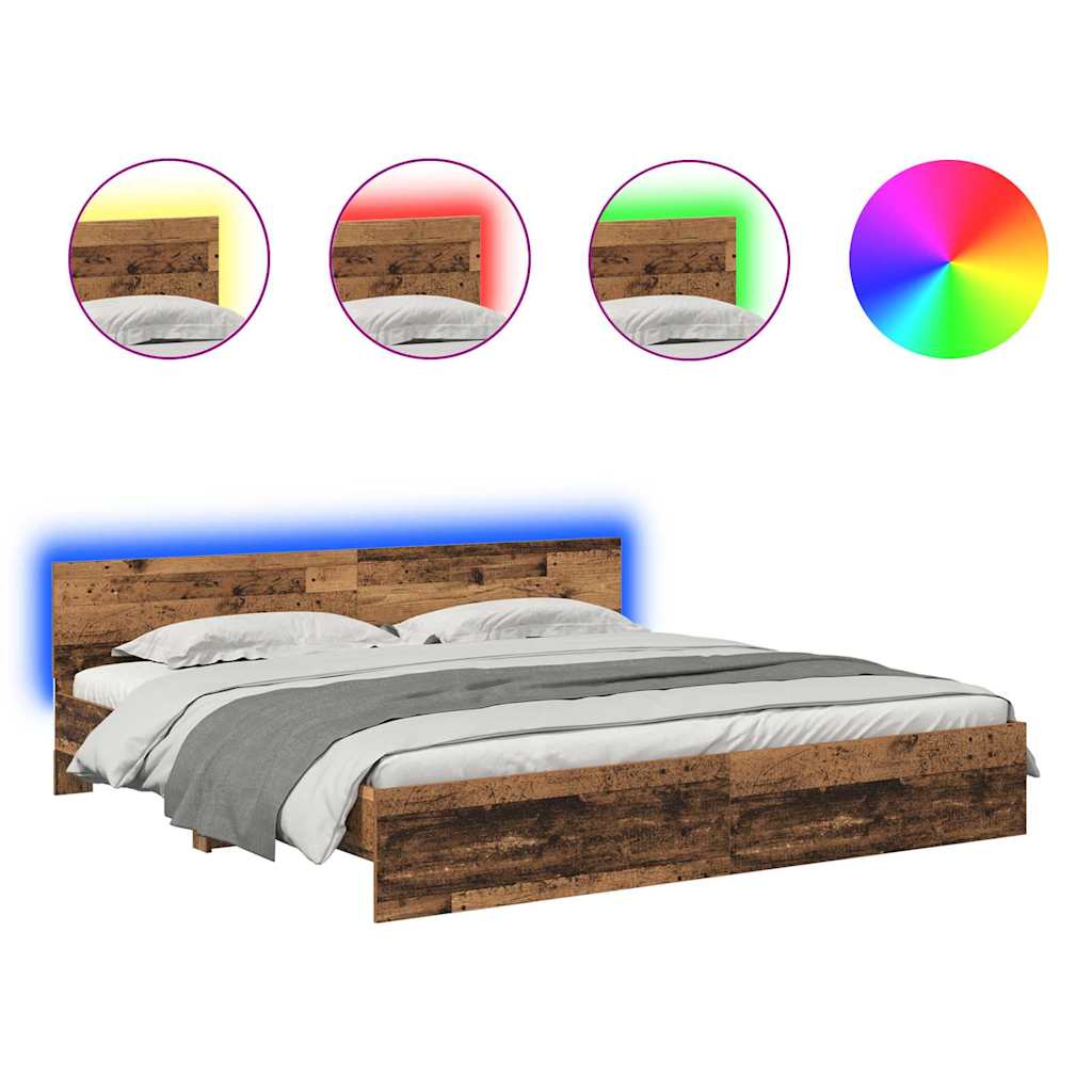 Bettrahmen mit Kopfteil Altholz 200 x 200 cm Holzwerkstoff