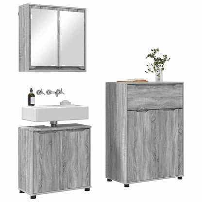 Badezimmermöbel-Set mit Regal 3 pcs Graues Sonoma Holzwerkstoff