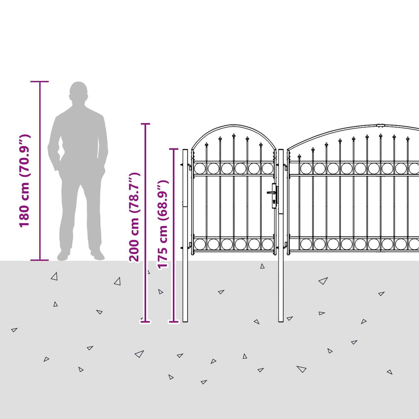 Gartentor mit gewölbtem Oberteil Grau 500 x 100 cm Stahl
