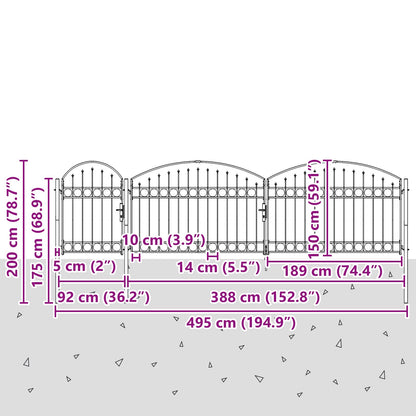 Gartentor mit gewölbtem Oberteil Grau 500 x 100 cm Stahl