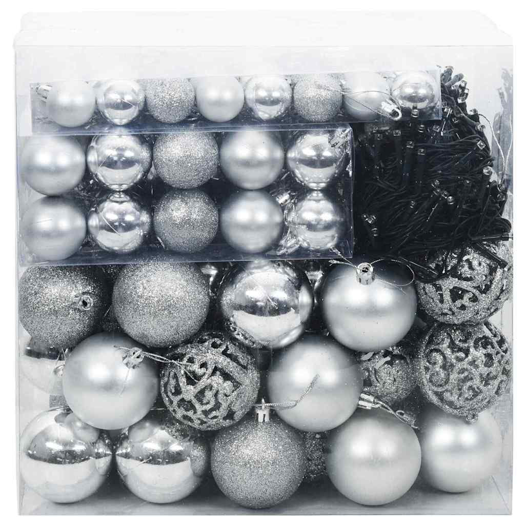 Weihnachtskugel-Set mit 300 LEDs 120 pcs Silber Kunststoff