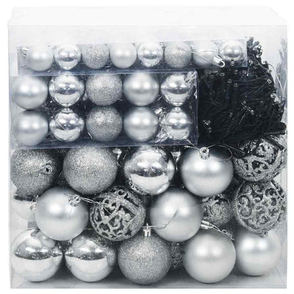 Weihnachtskugel-Set mit 300 LEDs 120 pcs Silber Kunststoff