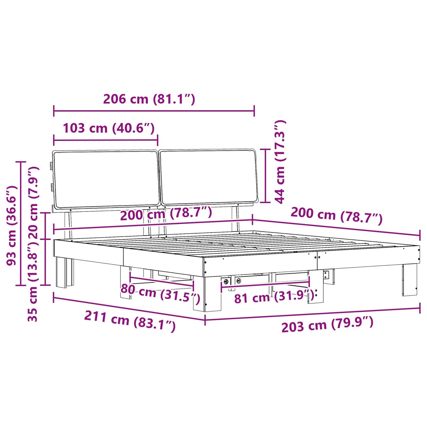 Bettgestell mit gepolstertem Kopfteil Taupe 200 x 200 cm