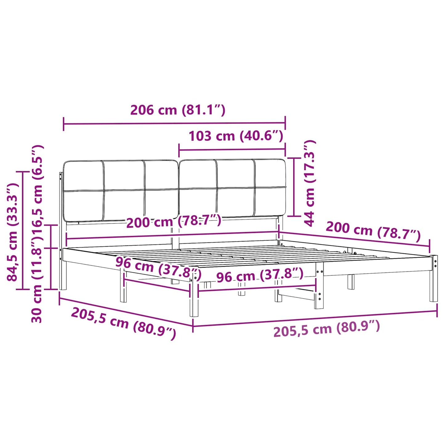 Bettgestell mit gepolstertem Kopfteil Taupe 200 x 200 cm